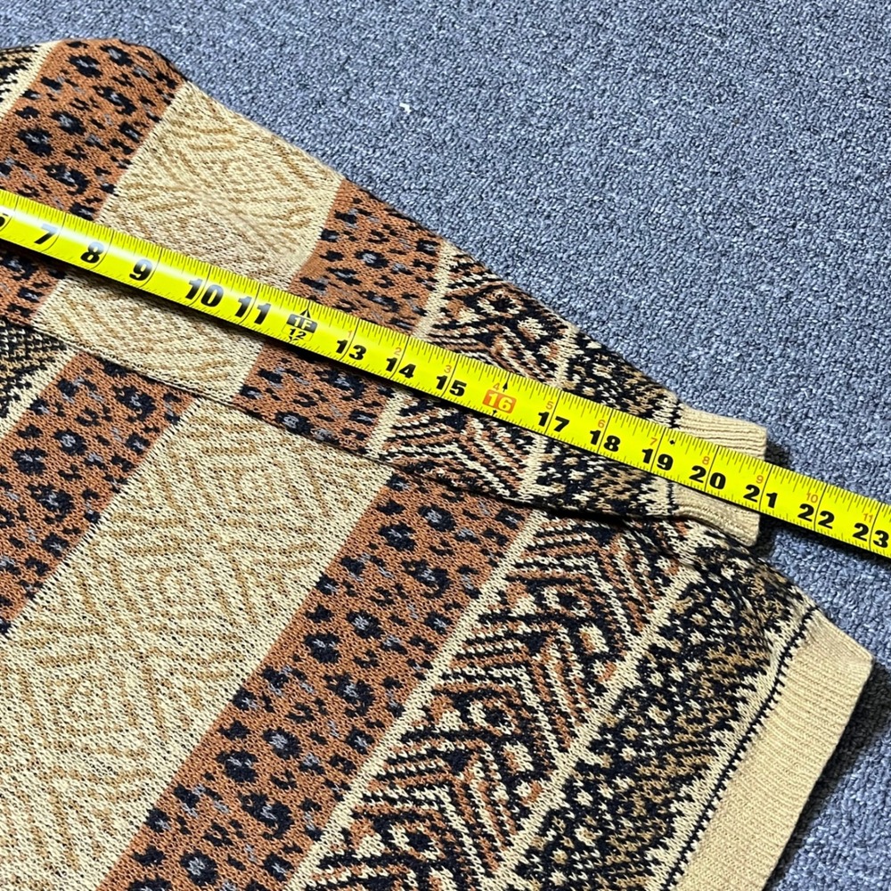 Vintage SK Wear Sweater Small Brown Leopard Fair Isle V-Neck Knit 90s Retro - Picture 6 of 8